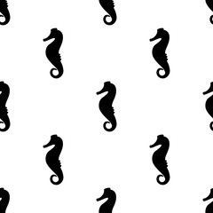 Vector illustration seamless pattern. Marine tropical design. Black silhouette of sea horse © Olli
