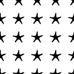 Vector illustration seamless pattern. Marine tropical design. Black silhouette of sea creatures - starfish