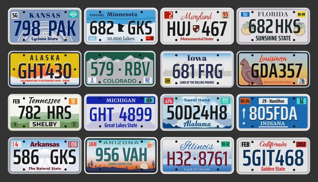 USA American states vehicle registration plates