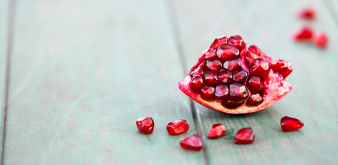 Natural antioxidant, web banner of pomegranate Italian mediterranean sweet fruit and seeds