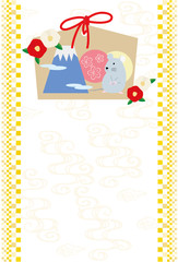 椿の花とネズミの絵馬の年賀状