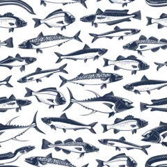 Keuken spatwand met foto Fish seamless pattern, fishing background © Vector Tradition