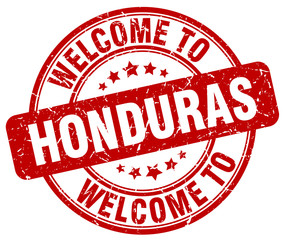 welcome to Honduras red round vintage stamp