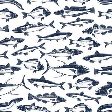 Fish seamless pattern, fishing background