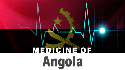 Angola flag and heartbeat line illustration. Medicine of Angola with country name