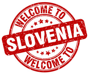 welcome to Slovenia red round vintage stamp