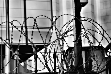 Do not cross, Military area. Barbed wire.