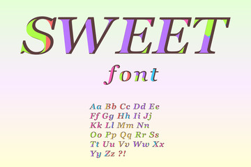 vector illustration of multicolored font, elegant  alphabet, isolated on transparent background.