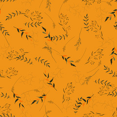 Wallpaper botanical vector illustration with hand drawn flowers. Fantasy florals seamless pattern.