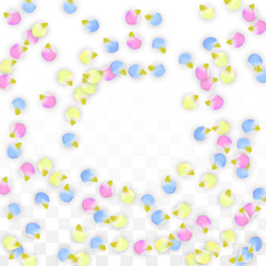 Vector Realistic Colorful Petals Falling on Transparent Background.  Spring Romantic Flowers Illustration. Flying Petals. Sakura Spa Design. Blossom Confetti. Design Elements for Wedding Decoration.