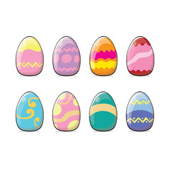 Set of color hand drawn Easter eggs with different texture isolated on a white background.Spring holiday. Vector Illustration.Happy easter eggs