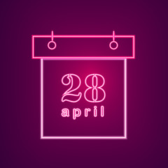 April neon calendar Vector. Easter Calendar Neon Sign. Seasonal Holiday banner, poster, icon, info graphics