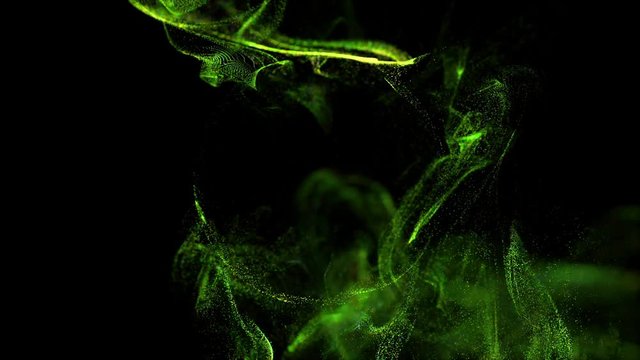 4k luminous particles move in liquid flow and stumble upon a force field in the center of frame pushing apart particles, place for text or a logo. Luma matte as alpha channel. Green 9