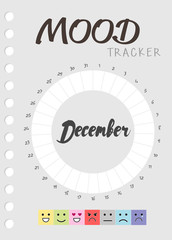 Mood diary for a month. mood tracker December calendar. keeping track of emotional state