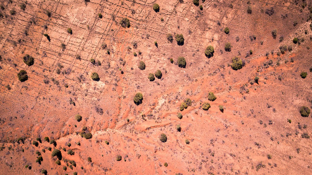 Aerial Drone bird's eye picture on the Outback Desert in South Australia