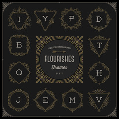 Vector illustration - Set of monogram logo template with flourishes calligraphic elegant ornament frames.