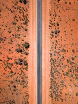 Aerial Drone Bird's eye view on a scenic highway in the outback of South Australia
