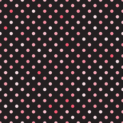 Seamless pattern polka dots red colors on black background