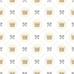 Seamless background with royal crown and crossed old keys - pattern for wallpaper, wrapping paper, book flyleaf, envelope inside, etc. Vector illustration.