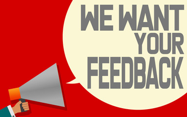 Megaphone with we want your feedback speech bubble