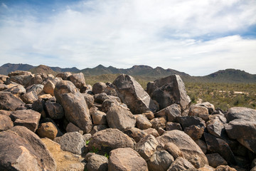 Ancient Hohokam petroglyphs in Arizona's Saguaro National Park.