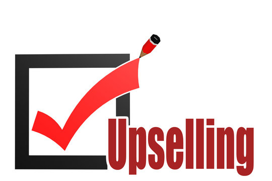 UPSELLING Upselling word with check mark and pencil