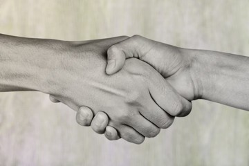 Business agreement handshake on white background. Black and white