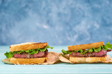 sandwich katsu sando with beef steak. wagyu katsu. japanese cuisine traditional food. Trendy healthy fast food