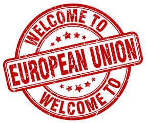 welcome to european union red round vintage stamp