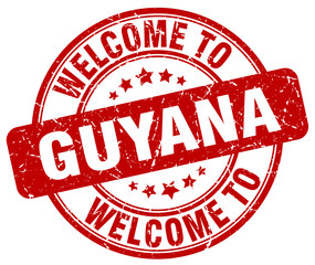 welcome to Guyana red round vintage stamp