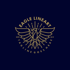 Fototapeta premium Eagle Line art Vintage Illustration Vector Template