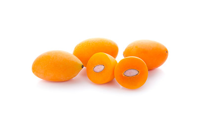 sweet Marian plum thai fruit isolated on white background (Mayongchid Maprang Marian Plum and Plum Mango,Thailand)