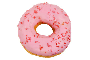 Pink icing donut on white background. Isolated