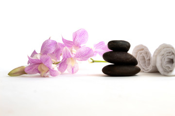 Fototapeta na wymiar stone spa and orchid on white background