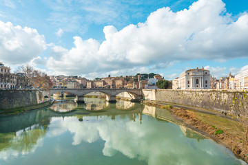ROME, ITALY - January 17, 2019: Aelian Bridge or Pons Aelius ( Roman bridge ) in Rome, ITALY