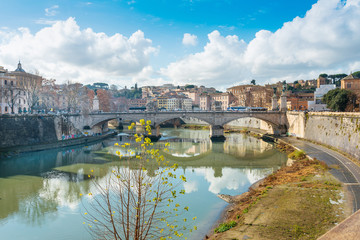 ROME, ITALY - January 17, 2019: Aelian Bridge or Pons Aelius ( Roman bridge ) in Rome, ITALY