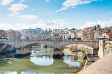 Obraz premium ROME, ITALY - January 17, 2019: Aelian Bridge or Pons Aelius ( Roman bridge ) in Rome, ITALY