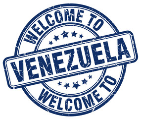 welcome to Venezuela blue round vintage stamp