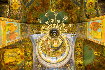 Fototapeta na wymiar Interior, church of Savior on the Spilled Blood. 1880s church with vibrant, lavish design - Saint Petersburg, Russia
