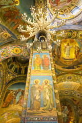 Interior, church of Savior on the Spilled Blood. 1880s church with vibrant, lavish design - Saint Petersburg, Russia