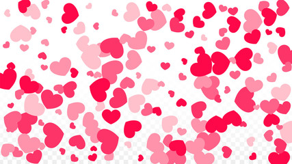 Hearts Confetti Falling Background. St. Valentine's Day pattern. Romantic Scattered Hearts Design Element. Love. Sweet Moment. Gift. Cute Element of Design for Sales or Celebration.