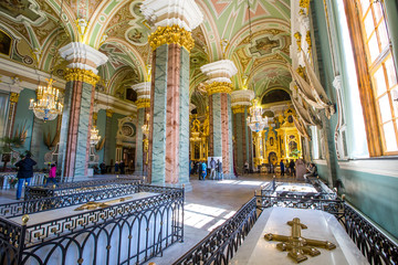 Fototapeta na wymiar Interior, Peter and Paul Cathedral, 18th-century Romanov dynasty burial site - Saint Petersburg, Russia