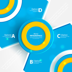 Modern blue design of info-graphics with orange circle in the center.