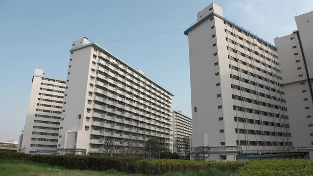 OJI,  TOKYO,  JAPAN - CIRCA APRIL 2019 : Scenery of RESIDENTIAL APARTMENT area in Oji city.  This area is famous for HUGE APARTMENT BUILDINGS in Tokyo.