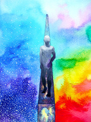 human walking on high wall with spirit powerful energy connect to the universe power abstract art watercolor painting illustration design hand drawn