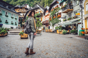 Beautiful girl in an alpine village