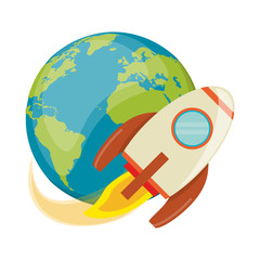 Spaceship flying around earth