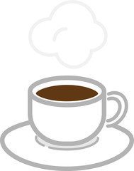 Hot coffee in a color mug on a plate