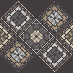 Ethnic boho seamless pattern. Patchwork texture. Weaving. Traditional ornament. Tribal pattern. Folk motif. Can be used for wallpaper, textile, invitation card, wrapping, web page background.