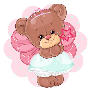 Cute teddy bear princess in fairy costume. Children's character.